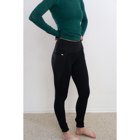 Athleta Radiant Grid High Traverse Leggings Tights Fleece Lined Black Warm M - Picture 1 of 16